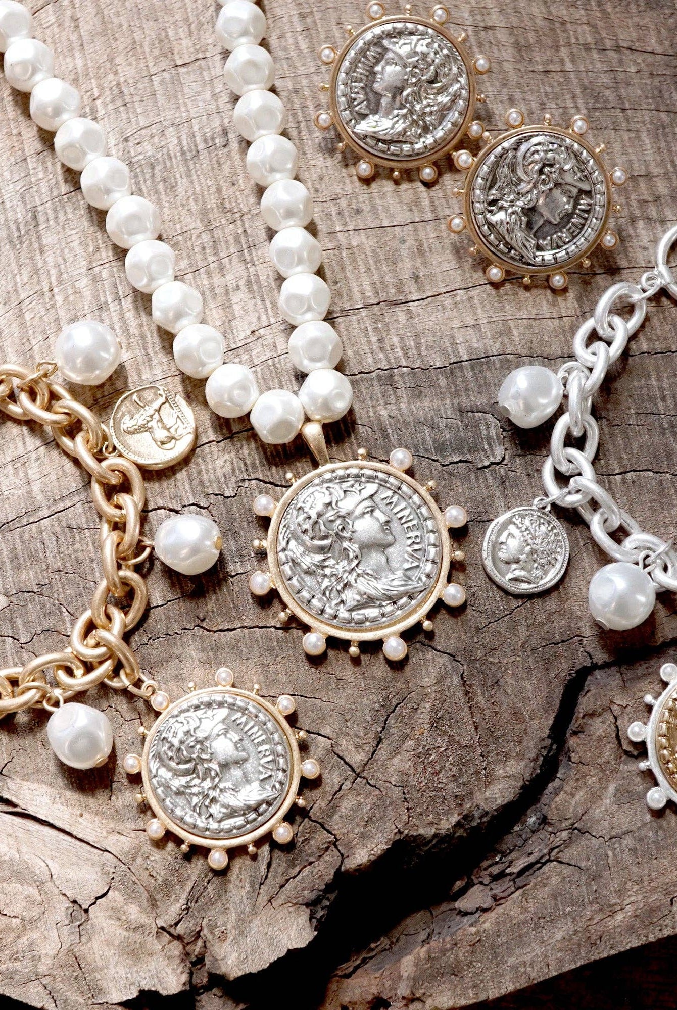 Boho Coin and Pearl Charms Statement Necklace – Gold and Silver Tone-PennyLine inc-Stuffology - Where Vintage Meets Modern, A Boutique for Real Women in Crosbyton, TX