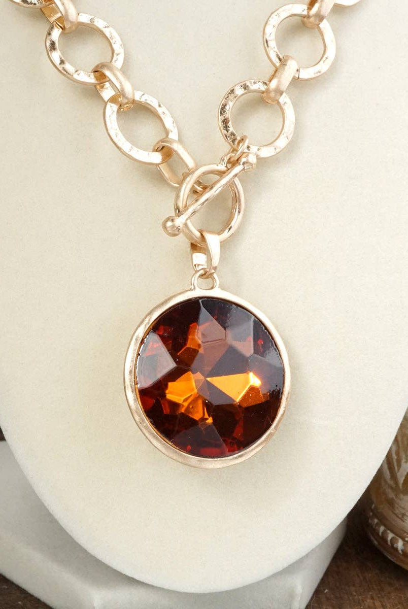 Gilded Radiance – Chunky Ring Chain Necklace with Sparkly Crystal-necklace-PennyLine inc-Stuffology - Where Vintage Meets Modern, A Boutique for Real Women in Crosbyton, TX