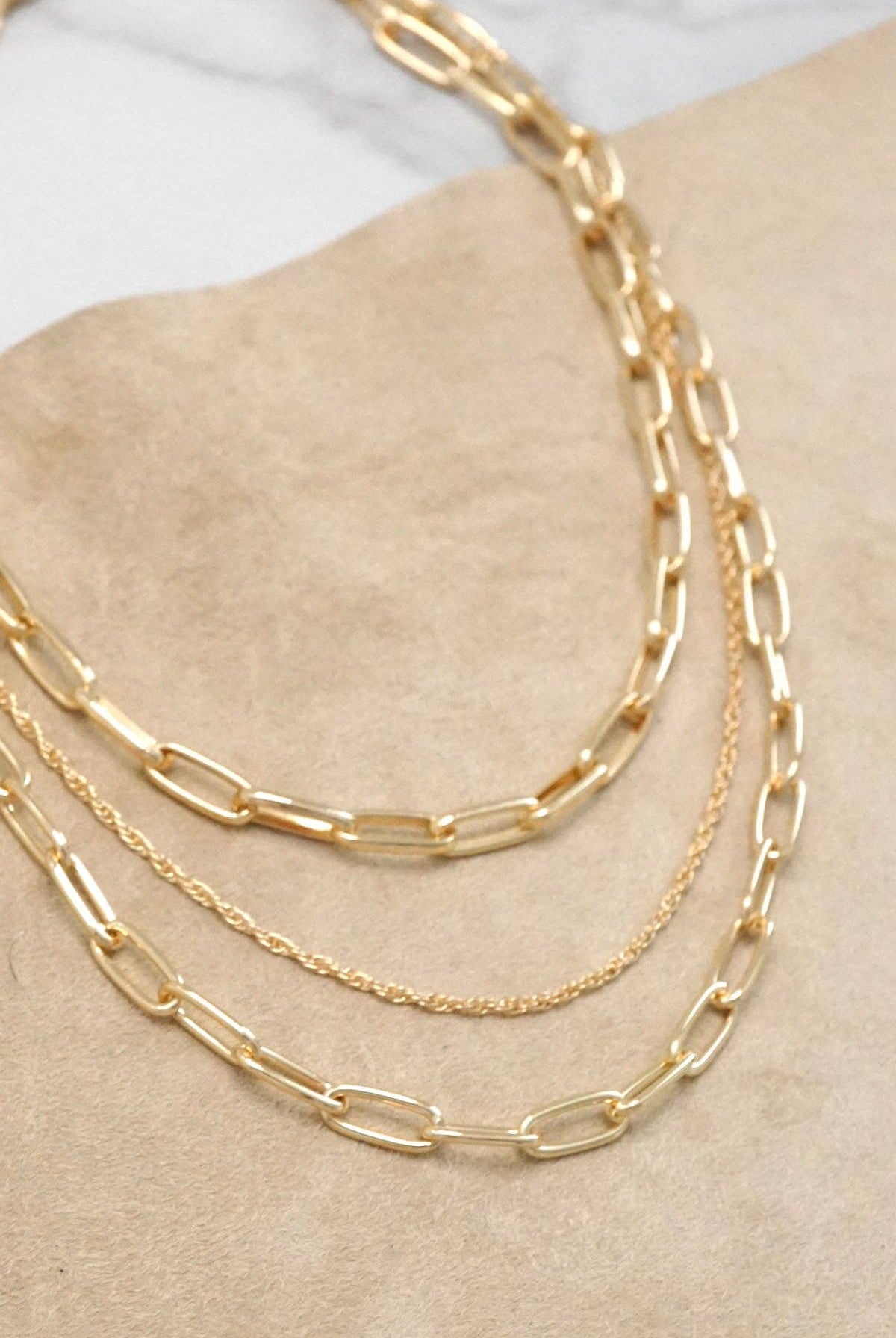 Layered gold tone chain short necklace-Necklaces-PennyLine inc-Stuffology - Where Vintage Meets Modern, A Boutique for Real Women in Crosbyton, TX