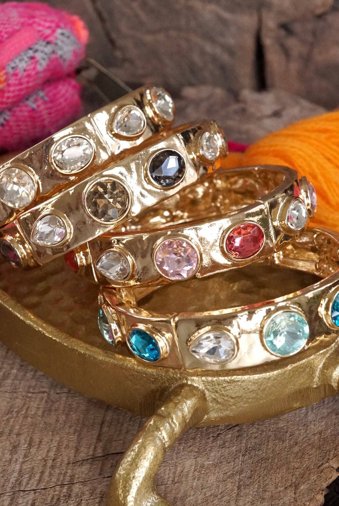 Sparkly Crystal Stretch Bangles – Gold Tone with Color Options-Bracelets-PennyLine inc-Stuffology - Where Vintage Meets Modern, A Boutique for Real Women in Crosbyton, TX