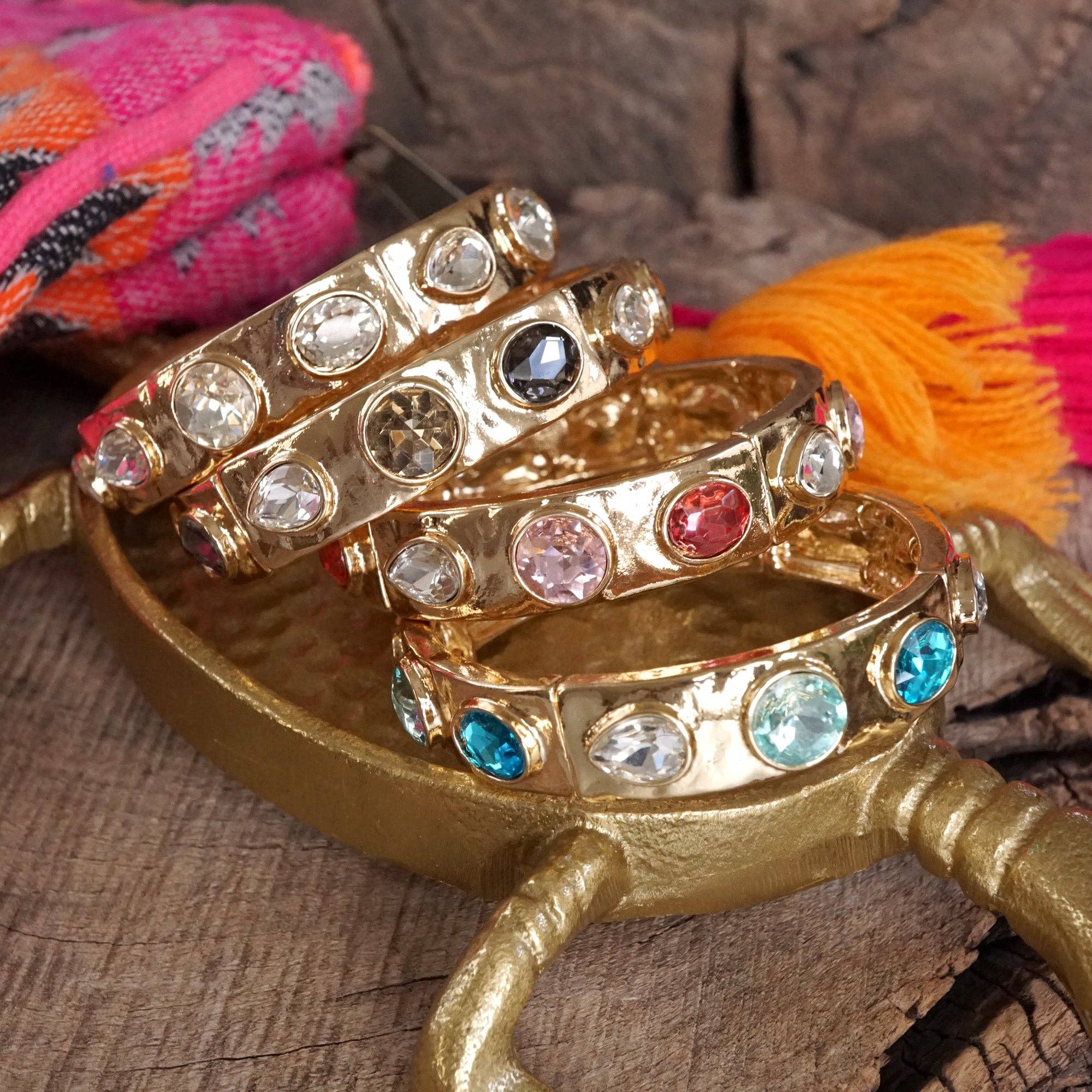 Sparkly Crystal Stretch Bangles – Gold Tone with Color Options-Bracelets-PennyLine inc-Stuffology - Where Vintage Meets Modern, A Boutique for Real Women in Crosbyton, TX