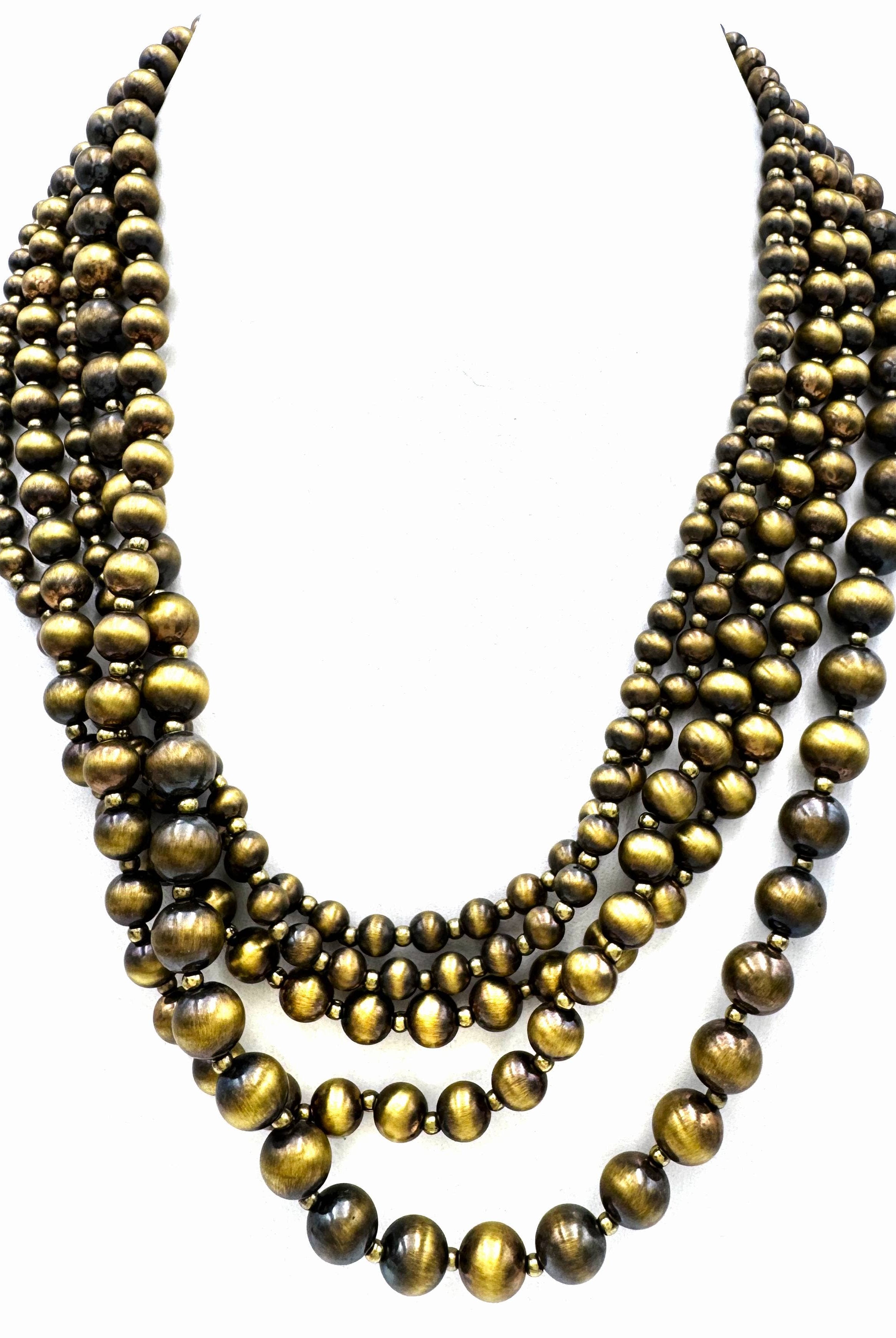 Gold Navajo Beads Chunky Necklace-Necklaces-Lunar Deer-Stuffology - Where Vintage Meets Modern, A Boutique for Real Women in Crosbyton, TX
