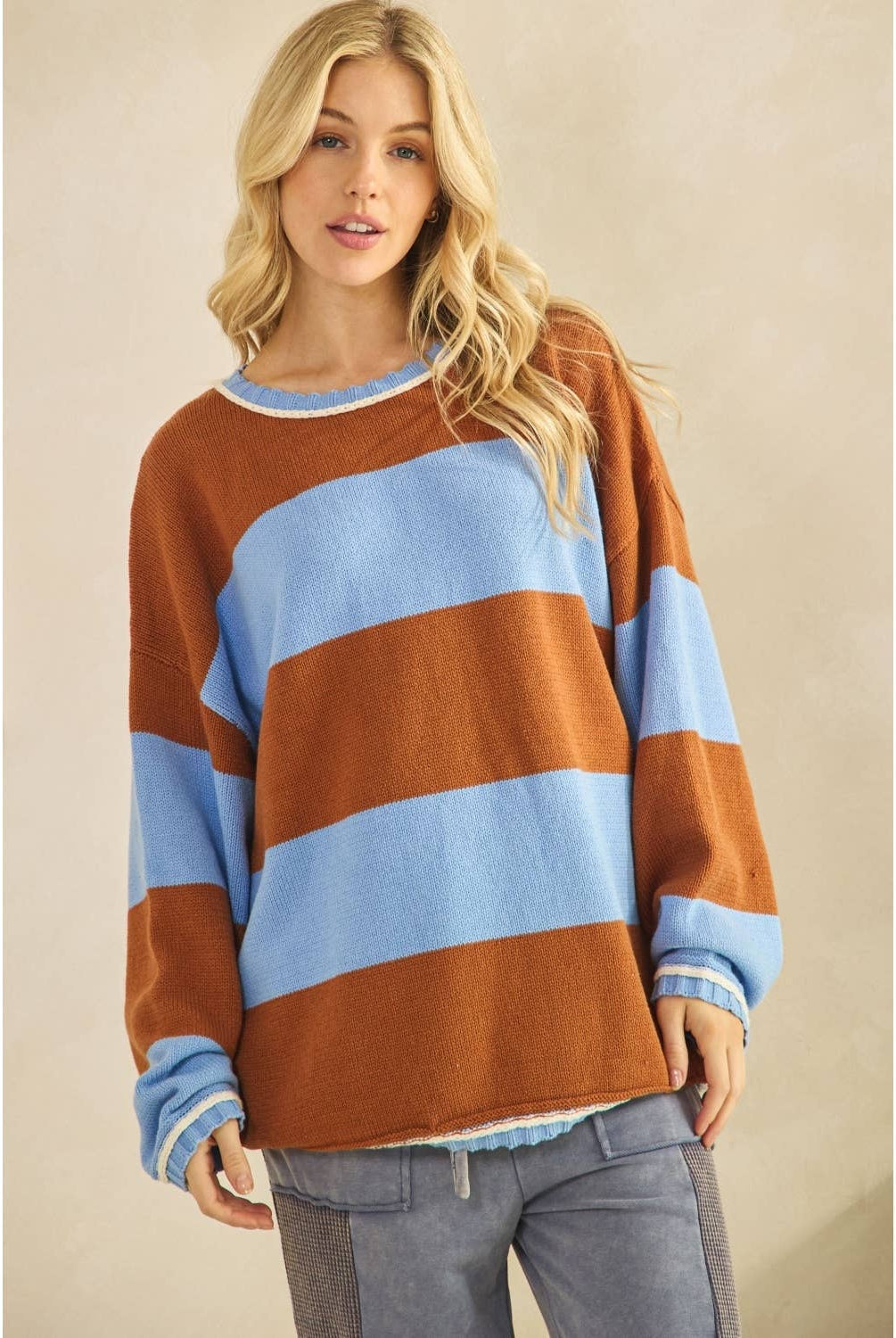COLORBLOCK STRIPE SWEATER-Sweaters-Sage + Fig-Stuffology - Where Vintage Meets Modern, A Boutique for Real Women in Crosbyton, TX