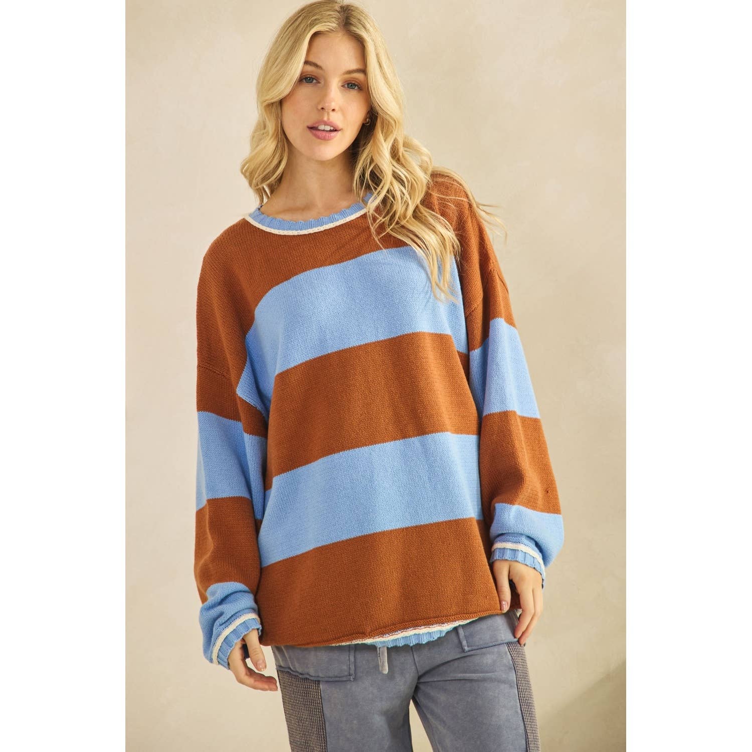 COLORBLOCK STRIPE SWEATER-Sweaters-Sage + Fig-Stuffology - Where Vintage Meets Modern, A Boutique for Real Women in Crosbyton, TX