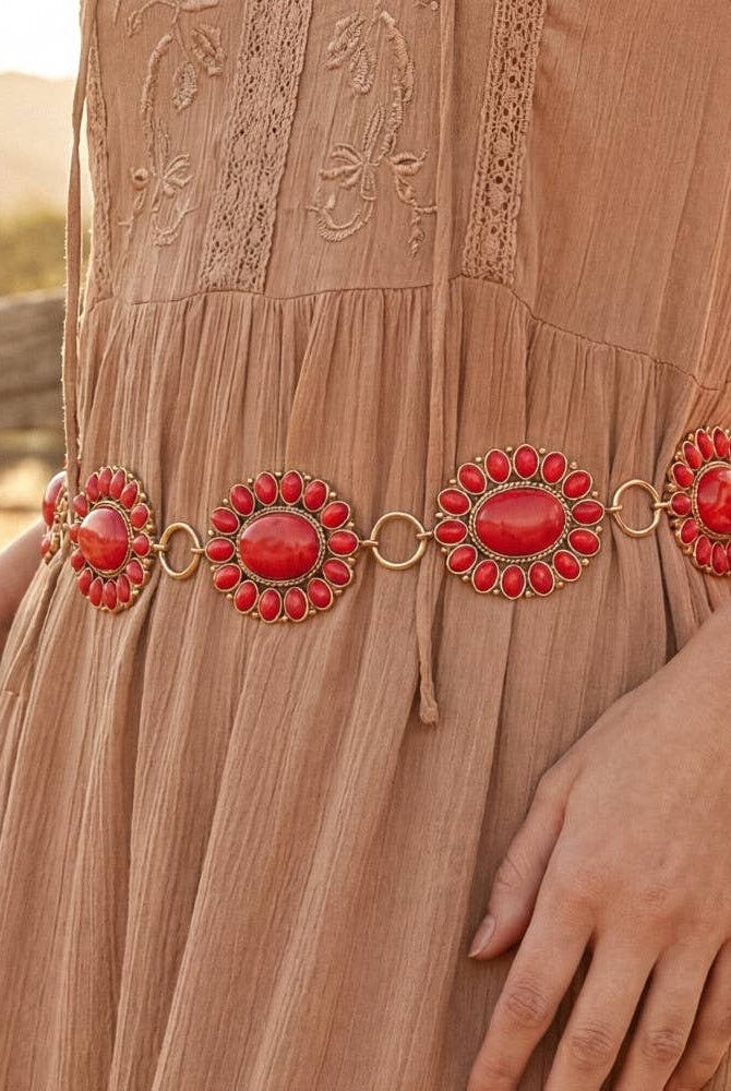Western Oval Concho Disc Chain Belt-BELT-The Looks by Fame Accessories-Stuffology - Where Vintage Meets Modern, A Boutique for Real Women in Crosbyton, TX