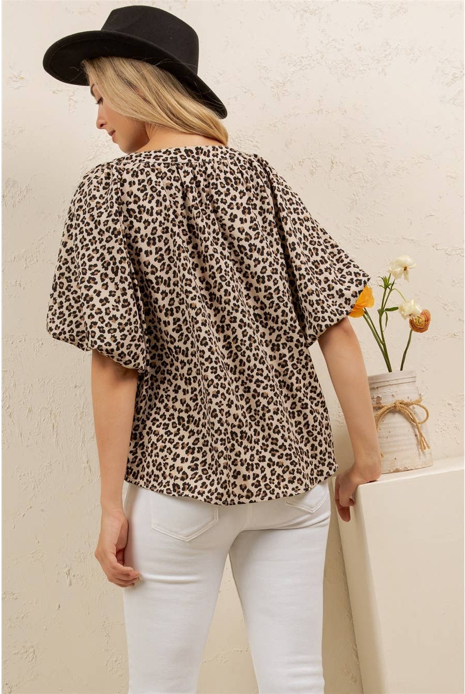 Wild Charm Leopard Blouse-Tops-Sage + Fig-Stuffology - Where Vintage Meets Modern, A Boutique for Real Women in Crosbyton, TX