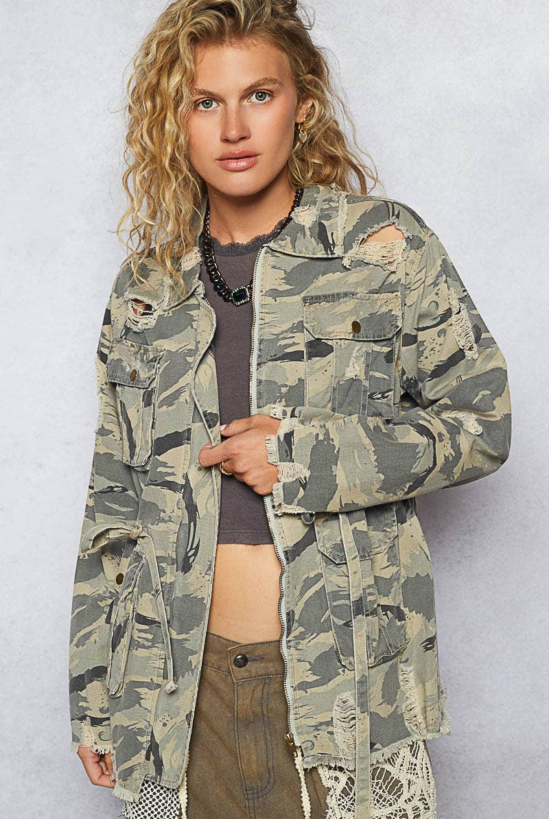 POL Clothing Sweet Camo Twill Jacket-Jackets-Pol Clothing-Stuffology - Where Vintage Meets Modern, A Boutique for Real Women in Crosbyton, TX