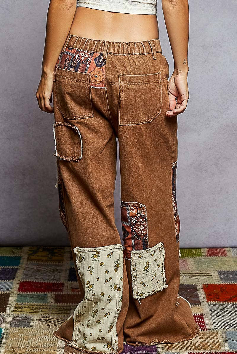 POL Clothing Boho Patchwork Denim Wide Leg Jeans-Jeans-Pol Clothing-Stuffology - Where Vintage Meets Modern, A Boutique for Real Women in Crosbyton, TX