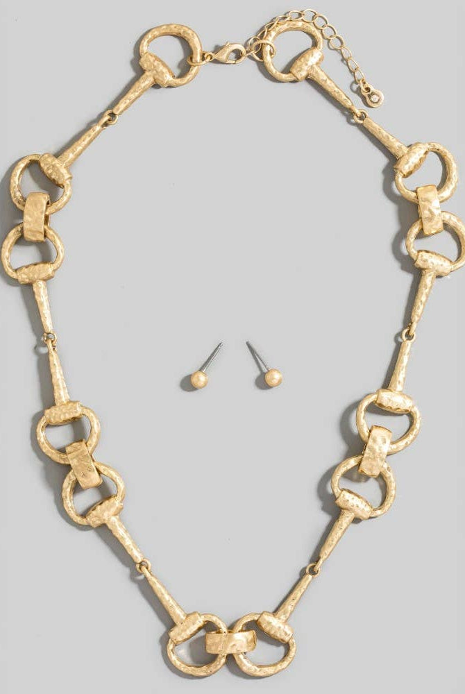 Hammered Equestrian Bit Link Necklace Set-The Looks by Fame Accessories-Stuffology - Where Vintage Meets Modern, A Boutique for Real Women in Crosbyton, TX