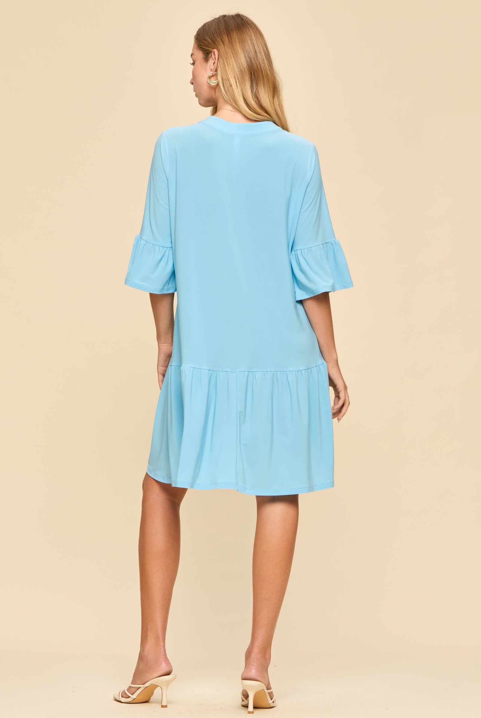 Shirred Tiered Relaxed 3/4 Sleeve Dress-Dresses-Dear Scarlett-Stuffology - Where Vintage Meets Modern, A Boutique for Real Women in Crosbyton, TX