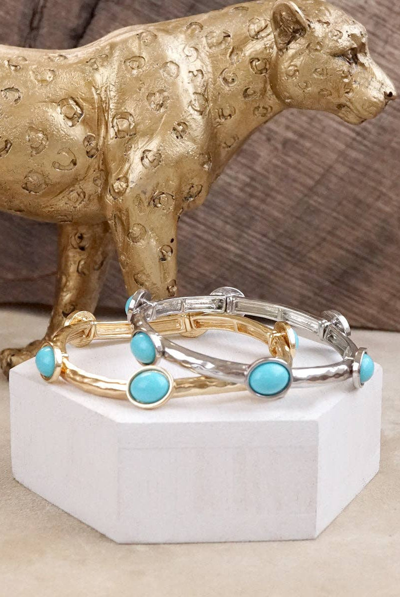 Desert Orbit – Turquoise Station Stretch Bangle-Bracelets-PennyLine inc-Stuffology - Where Vintage Meets Modern, A Boutique for Real Women in Crosbyton, TX