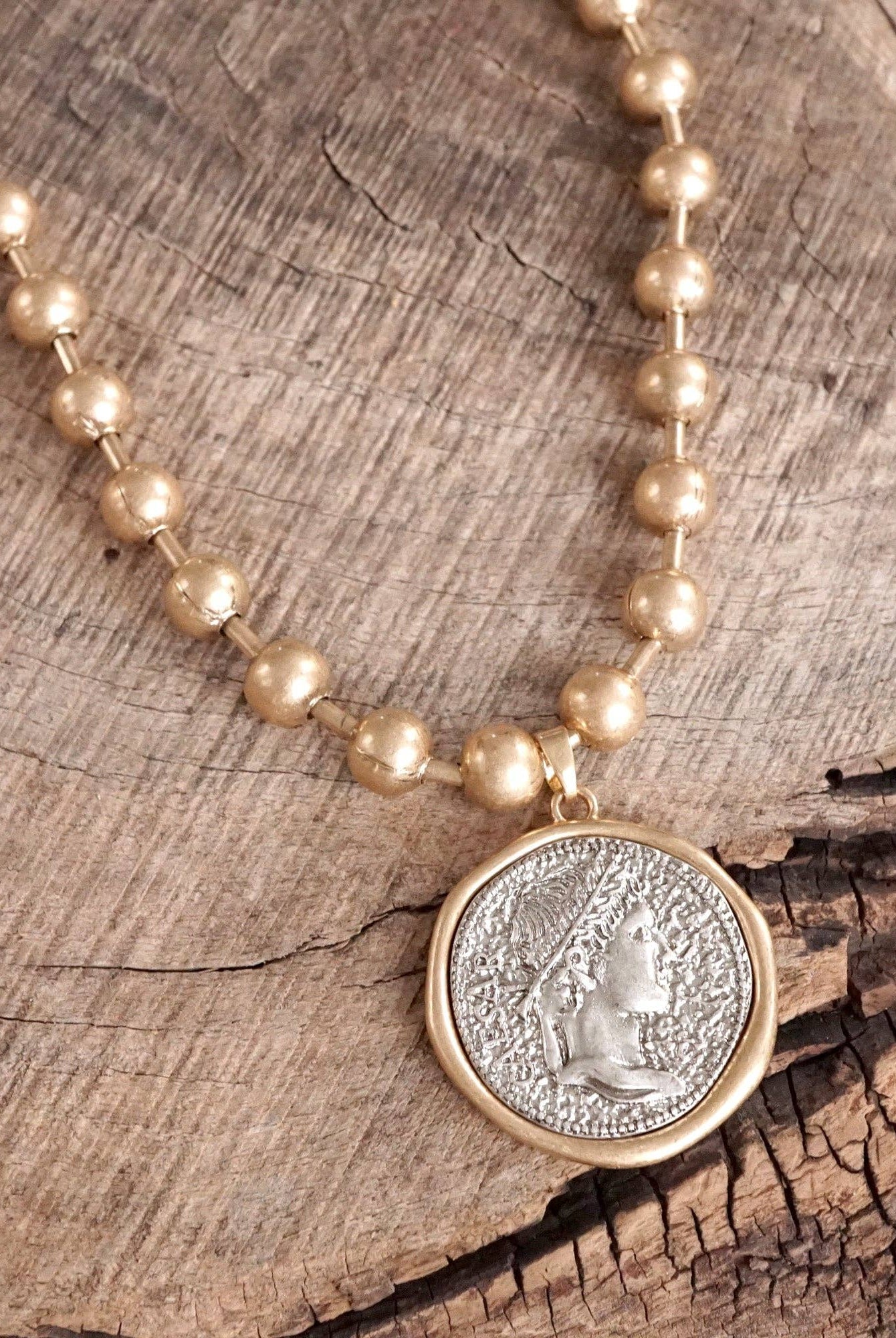 Coin Chunky Ball Chain Statement Necklace – Gold and Silver Tone-Necklaces-PennyLine inc-Stuffology - Where Vintage Meets Modern, A Boutique for Real Women in Crosbyton, TX