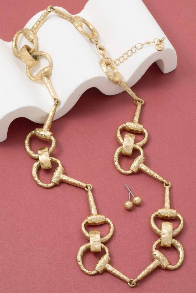 Hammered Equestrian Bit Link Necklace Set-The Looks by Fame Accessories-Stuffology - Where Vintage Meets Modern, A Boutique for Real Women in Crosbyton, TX