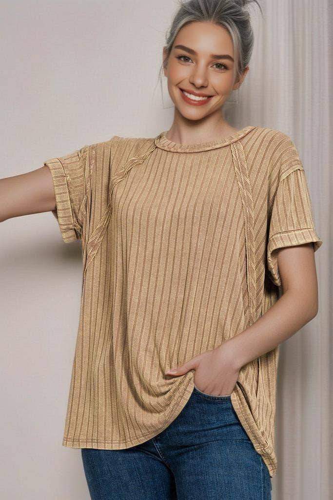Ribbed Raglan Dolman Sleeve Boat Neck Top-Top-Stuffology Boutique-Stuffology - Where Vintage Meets Modern, A Boutique for Real Women in Crosbyton, TX