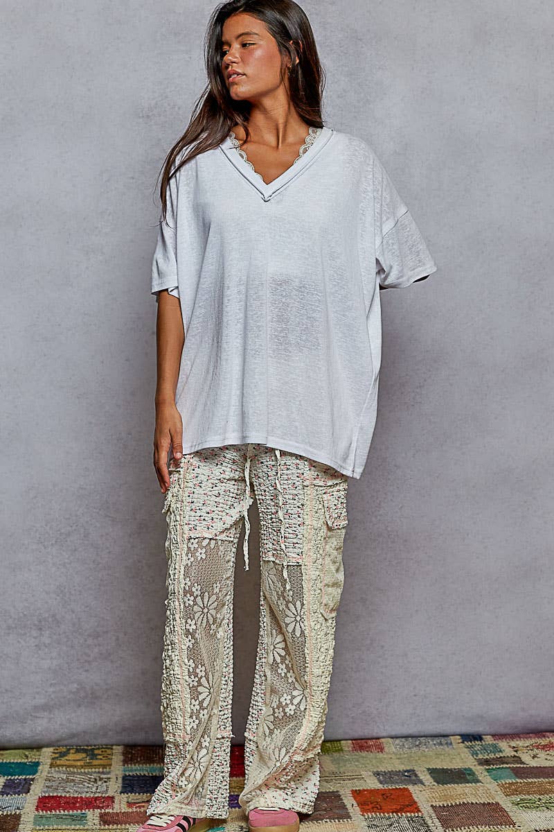 POL Clothing V-neck short sleeve stone washing knit top-Pol Clothing-Stuffology - Where Vintage Meets Modern, A Boutique for Real Women in Crosbyton, TX