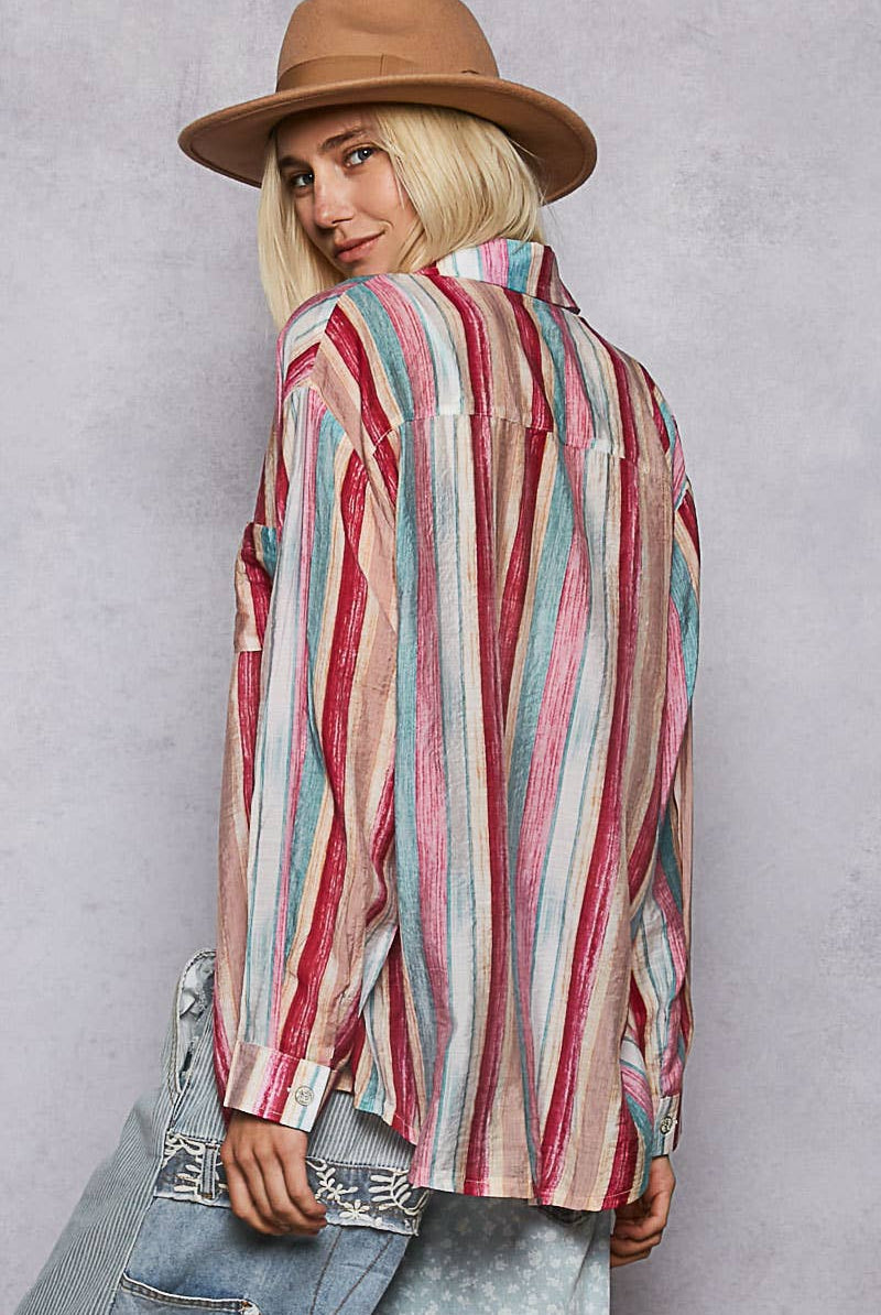 Long sleeve pocket detail printed woven shirt top SALE-Pol Clothing-Stuffology - Where Vintage Meets Modern, A Boutique for Real Women in Crosbyton, TX