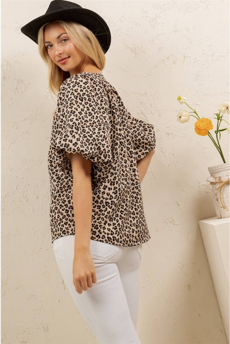 Wild Charm Leopard Blouse-Tops-Sage + Fig-Stuffology - Where Vintage Meets Modern, A Boutique for Real Women in Crosbyton, TX