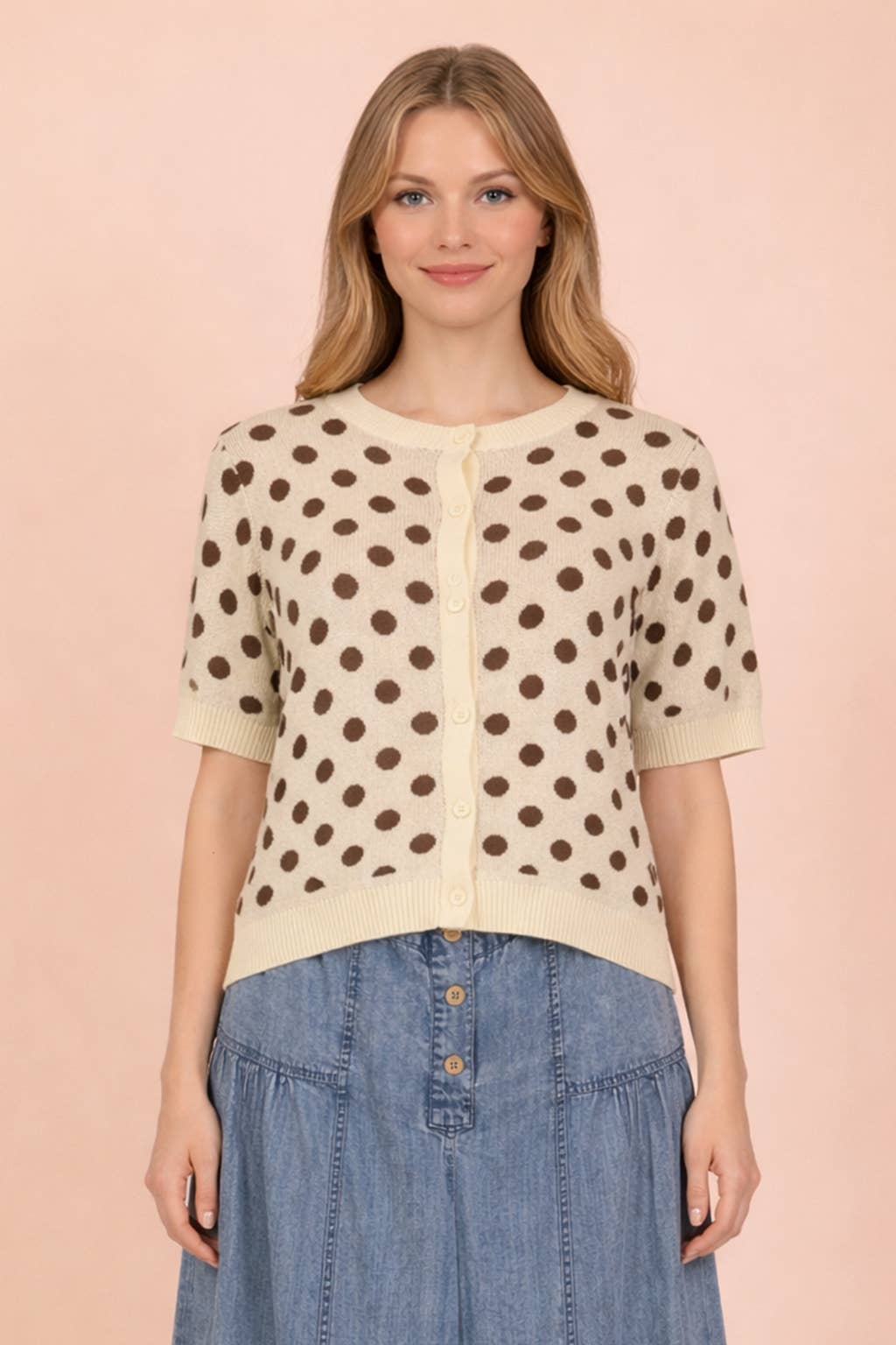 Polka Dot Button Down Knit Sweater Cardigan-Sweater Cardigan-VERY J-Stuffology - Where Vintage Meets Modern, A Boutique for Real Women in Crosbyton, TX