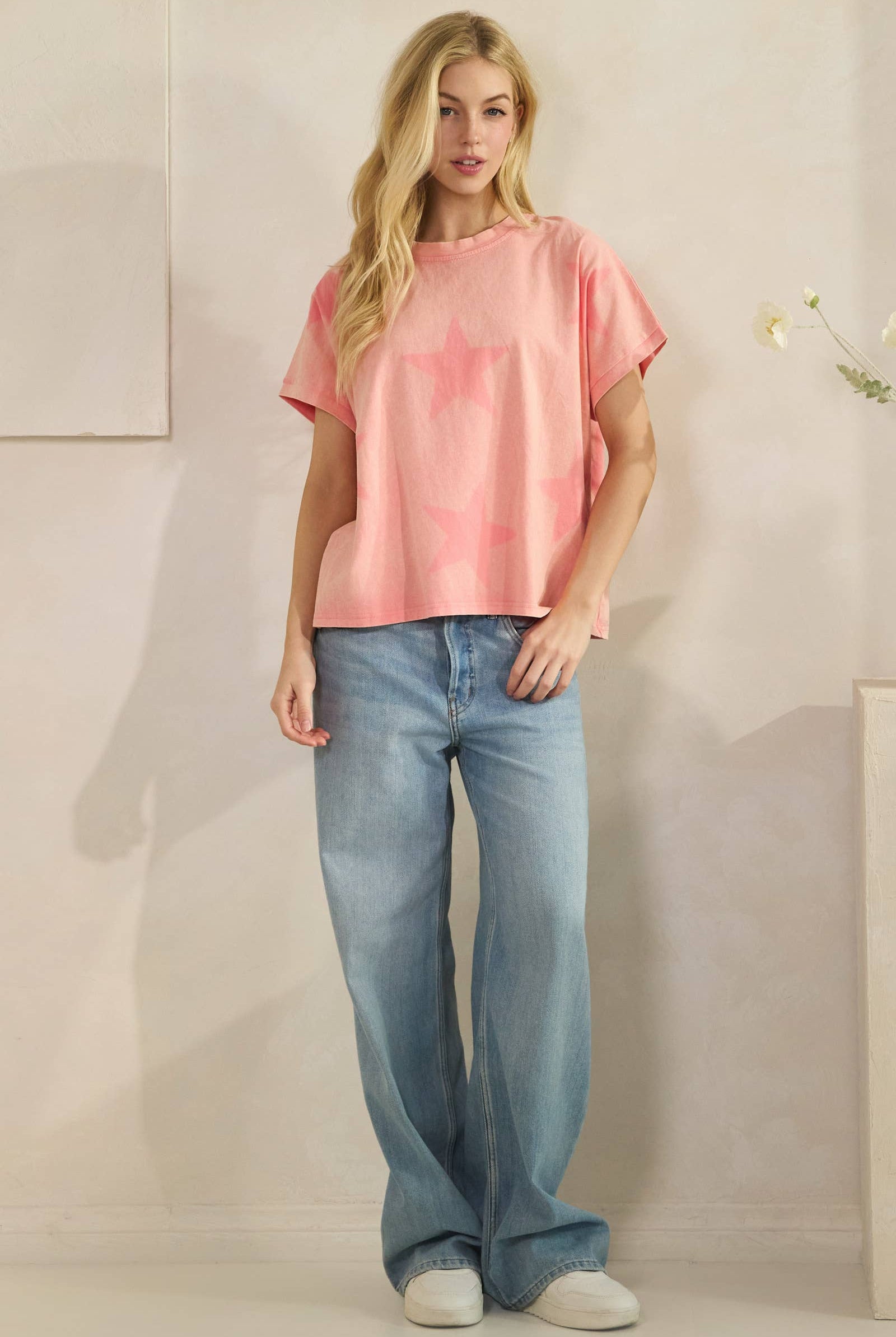 FADED STAR-PRINT OVERSZED TOP-Tees-Sage + Fig-Stuffology - Where Vintage Meets Modern, A Boutique for Real Women in Crosbyton, TX