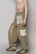 POL Clothing Sand Leopard Vintage Wash Crochet Patch Distressed Jogger Pants-Pants-Pol Clothing-Stuffology - Where Vintage Meets Modern, A Boutique for Real Women in Crosbyton, TX