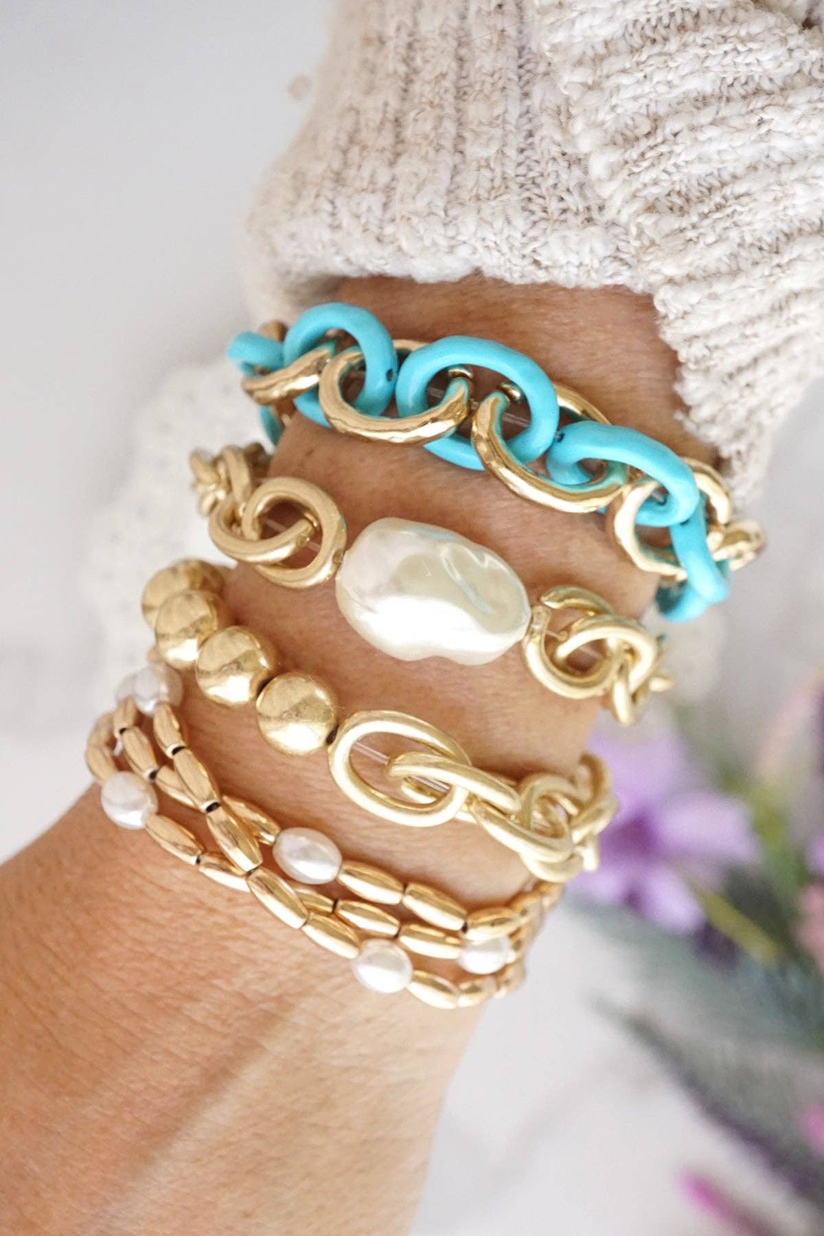Pearls and Gold Everyday Bracelet Stack-Bracelets-PennyLine inc-Stuffology - Where Vintage Meets Modern, A Boutique for Real Women in Crosbyton, TX