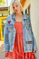 Long sleeve denim embroidery roomy fit jacket-Denim Jacket-Pol Clothing-Stuffology - Where Vintage Meets Modern, A Boutique for Real Women in Crosbyton, TX
