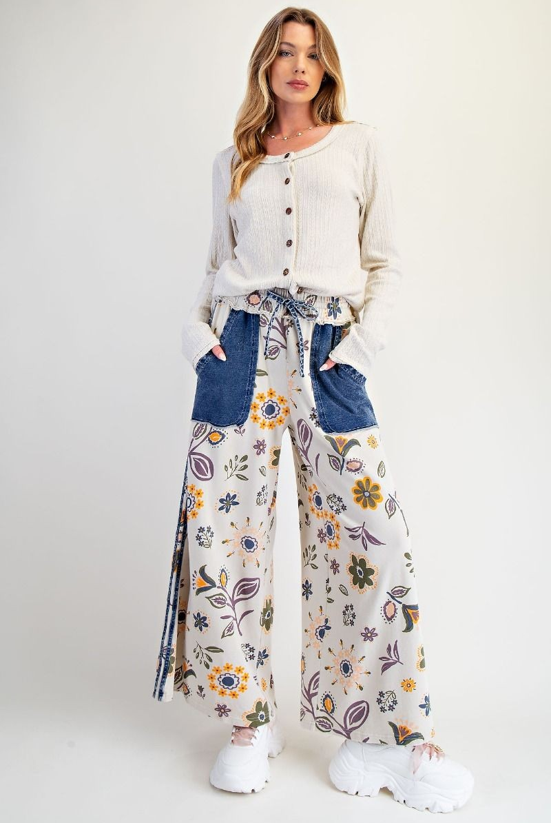Easel Boho Patch Pocket Wide Leg Pants-Pants-Easel-Stuffology - Where Vintage Meets Modern, A Boutique for Real Women in Crosbyton, TX