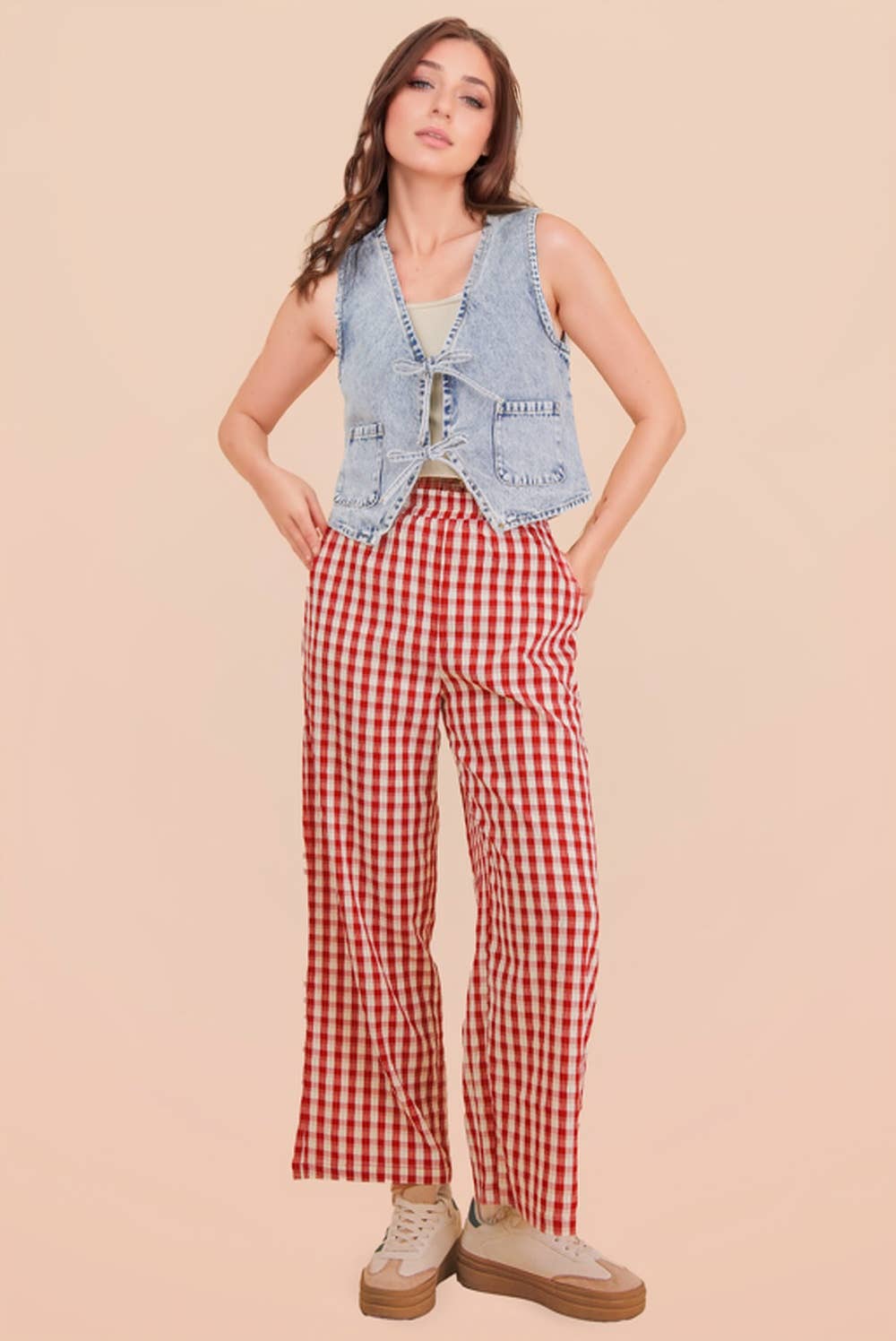 Elastic Waist Checkered Casual Pants-Pants-VERY J-Stuffology - Where Vintage Meets Modern, A Boutique for Real Women in Crosbyton, TX