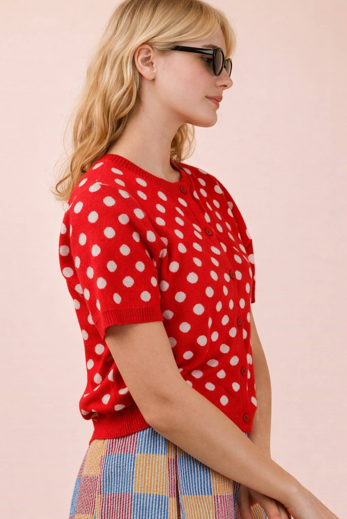 Polka Dot Button Down Knit Sweater Cardigan-Sweater Cardigan-VERY J-Stuffology - Where Vintage Meets Modern, A Boutique for Real Women in Crosbyton, TX