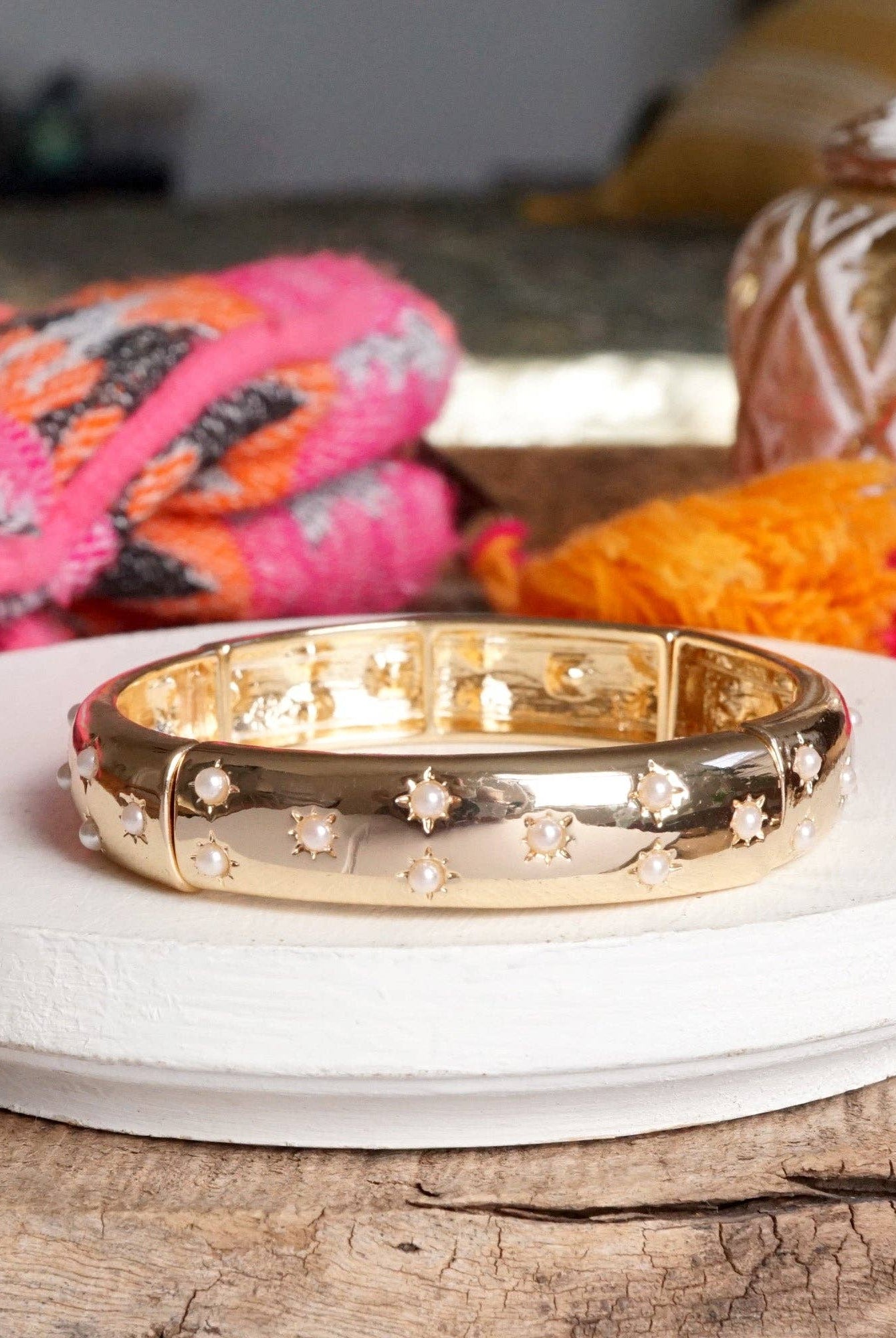 Gold-Tone Eternity Stretch Bangle – Pearls, Turquoise, or Crystals-Bracelets-PennyLine inc-Stuffology - Where Vintage Meets Modern, A Boutique for Real Women in Crosbyton, TX