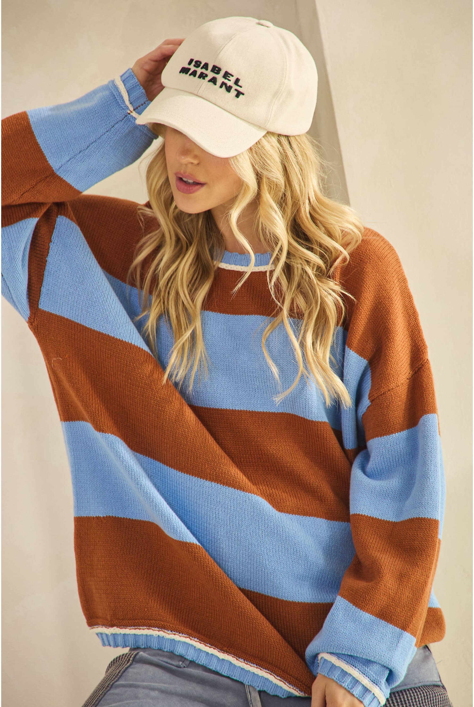 COLORBLOCK STRIPE SWEATER-Sweaters-Sage + Fig-Stuffology - Where Vintage Meets Modern, A Boutique for Real Women in Crosbyton, TX