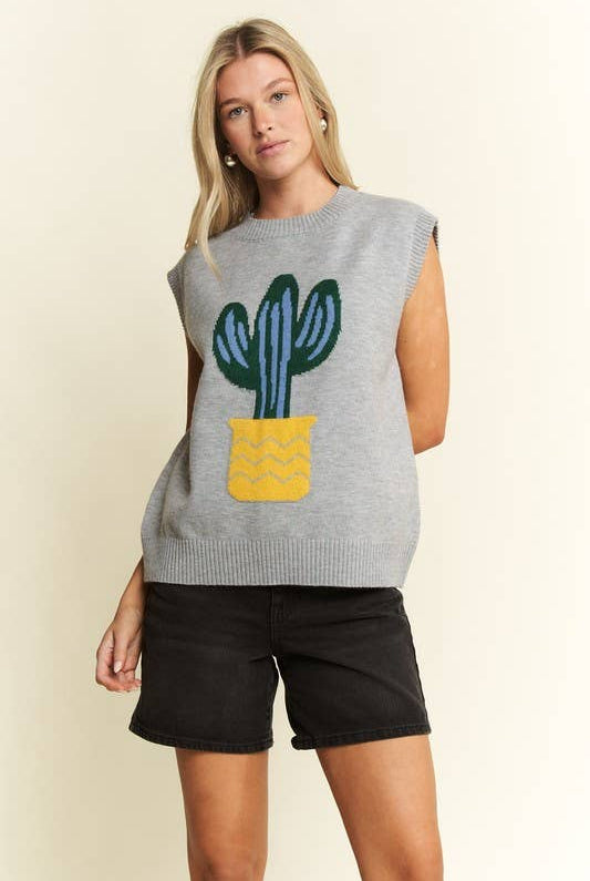 CACTUS SWEATER VEST-Sweater Vest-JADE BY JANE-Stuffology - Where Vintage Meets Modern, A Boutique for Real Women in Crosbyton, TX