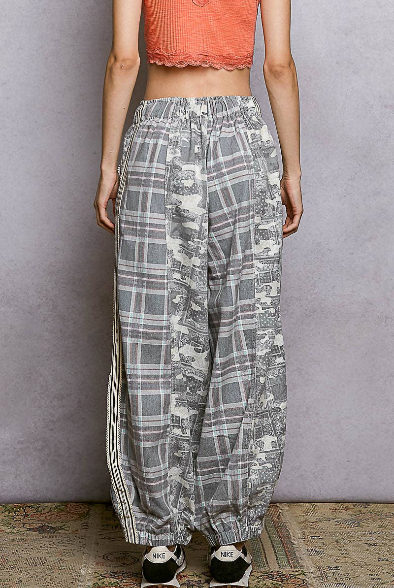 Printed Woven Contrast Band Trim Jogger Pants-Pol Clothing-Stuffology - Where Vintage Meets Modern, A Boutique for Real Women in Crosbyton, TX