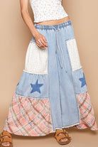 Star patch detail solid chambray wide pants-Pants-Pol Clothing-Stuffology - Where Vintage Meets Modern, A Boutique for Real Women in Crosbyton, TX