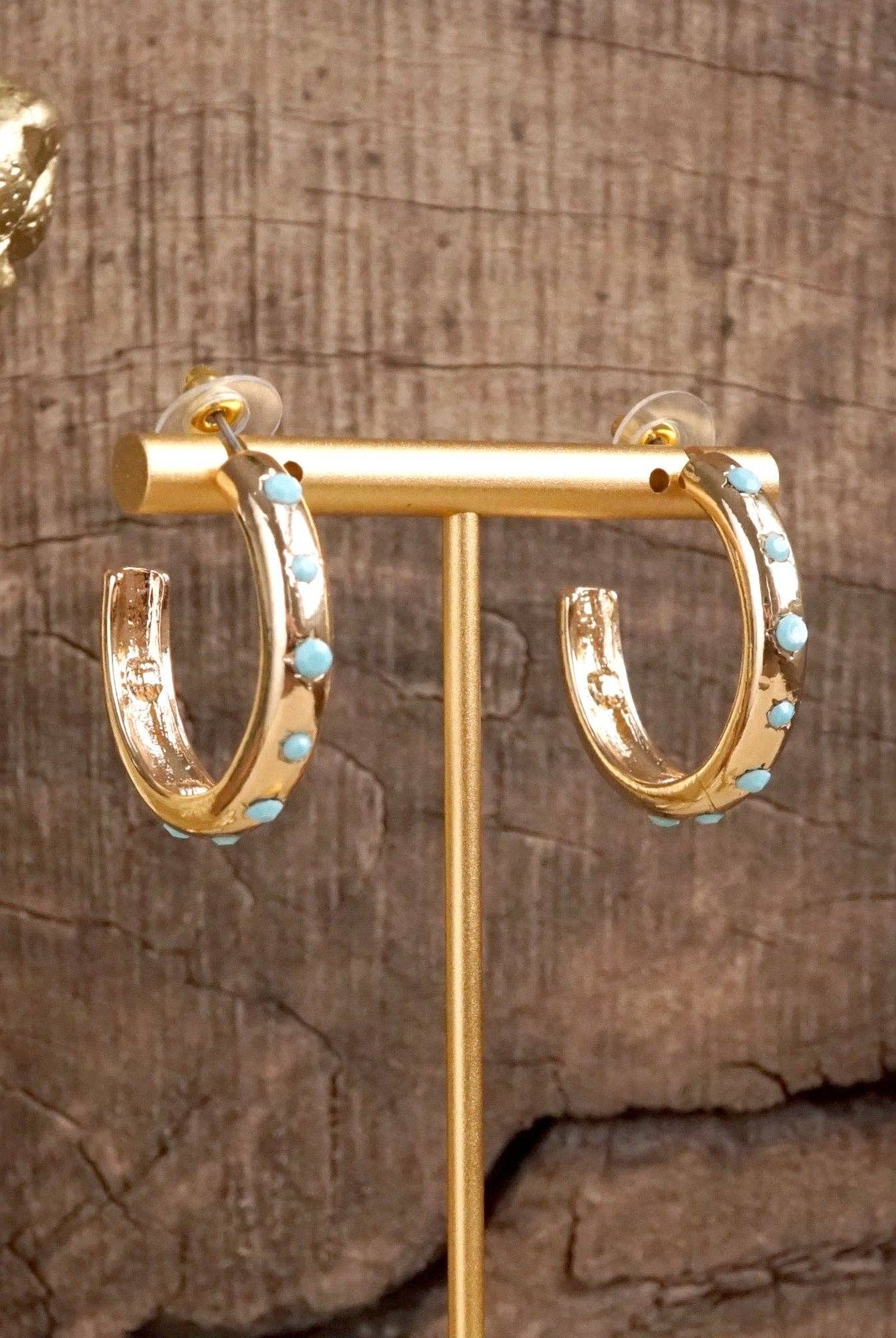 Classic Bubble Hoops – Gold with Crystal, Pearl, or Turquoise-Earrings-PennyLine inc-Stuffology - Where Vintage Meets Modern, A Boutique for Real Women in Crosbyton, TX