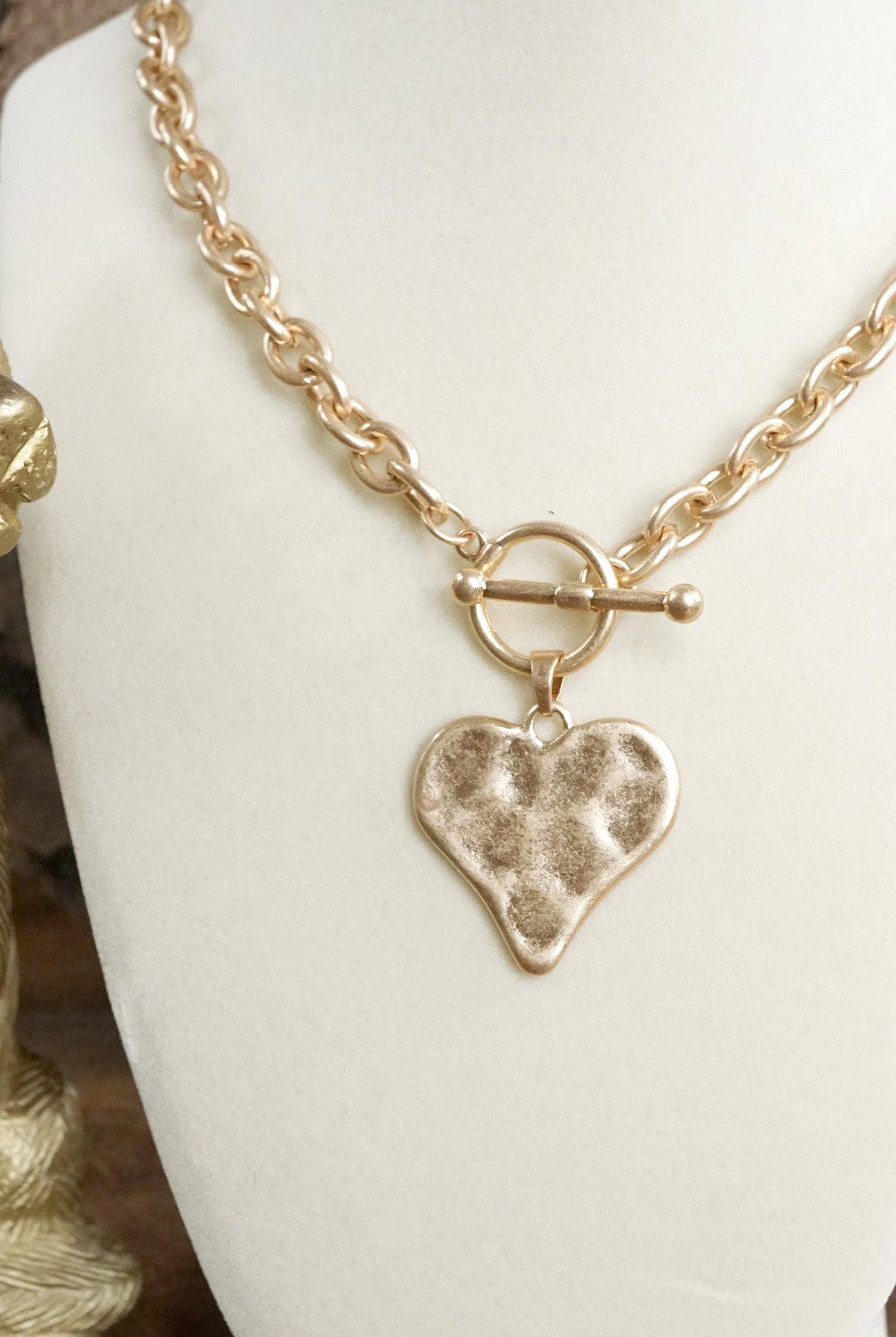 Boho Hammered Heart Front Toggle Necklace – Rustic Gold or Silver-Necklaces-PennyLine inc-Stuffology - Where Vintage Meets Modern, A Boutique for Real Women in Crosbyton, TX