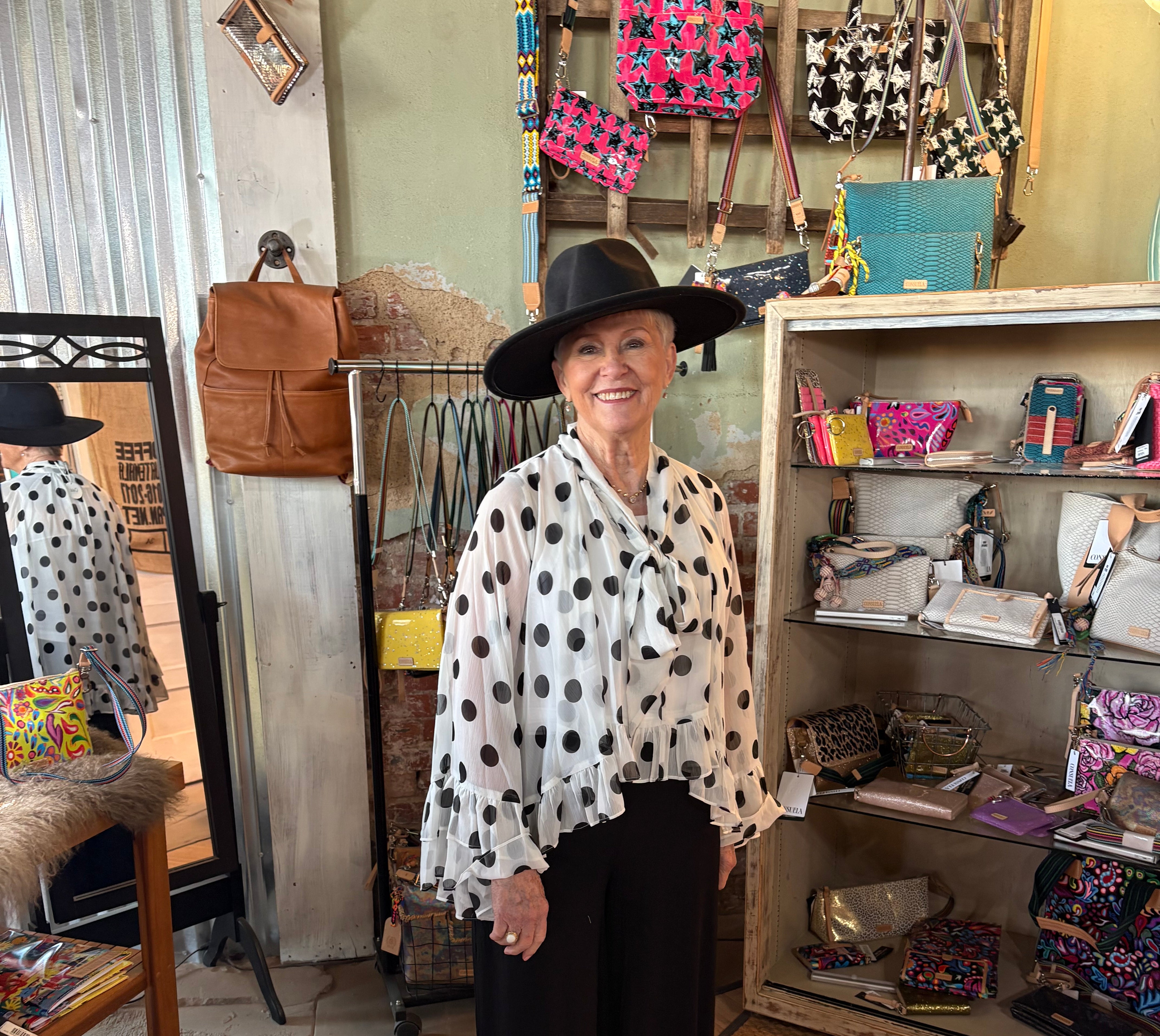 Polka Dot Sheer Chiffon Ruffle Blouse with Tie Neckline-Top-ODDI-Stuffology - Where Vintage Meets Modern, A Boutique for Real Women in Crosbyton, TX