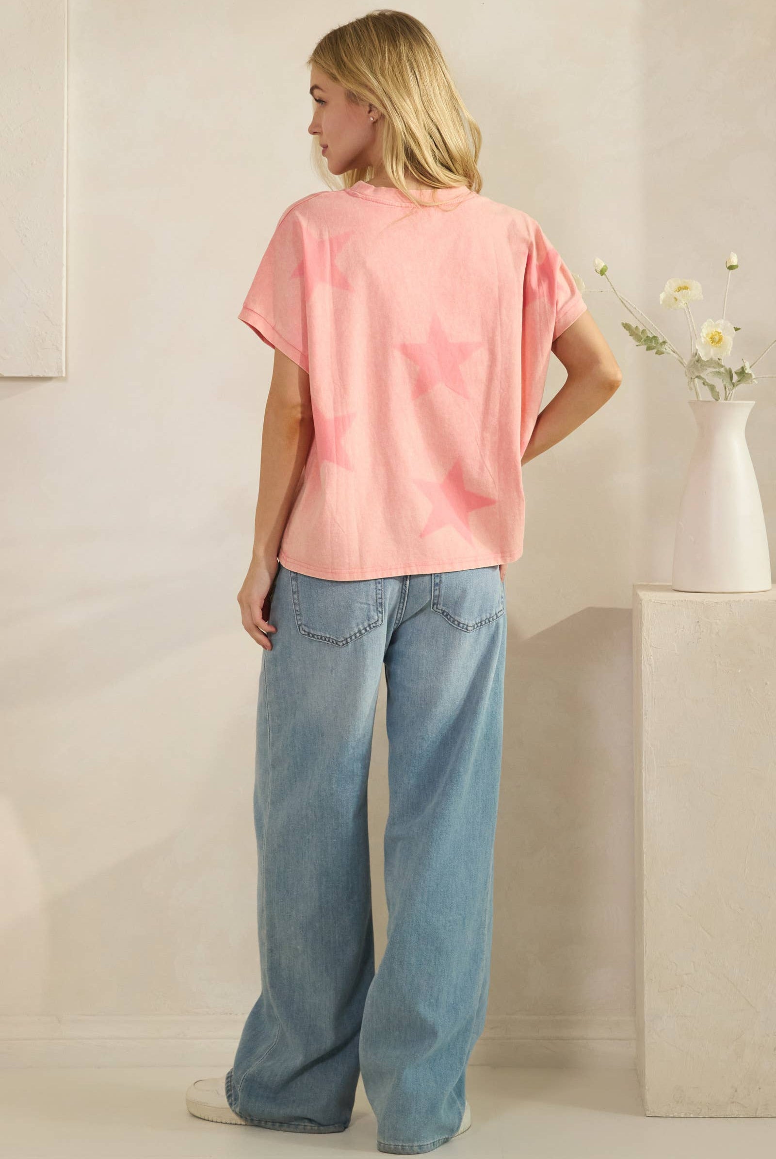 FADED STAR-PRINT OVERSZED TOP-Tees-Sage + Fig-Stuffology - Where Vintage Meets Modern, A Boutique for Real Women in Crosbyton, TX