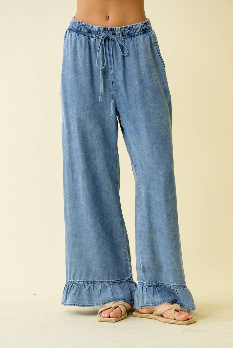 Ruffle Bottom Wide Leg Pants-Wide Leg Pants-Doe and Rae-Stuffology - Where Vintage Meets Modern, A Boutique for Real Women in Crosbyton, TX