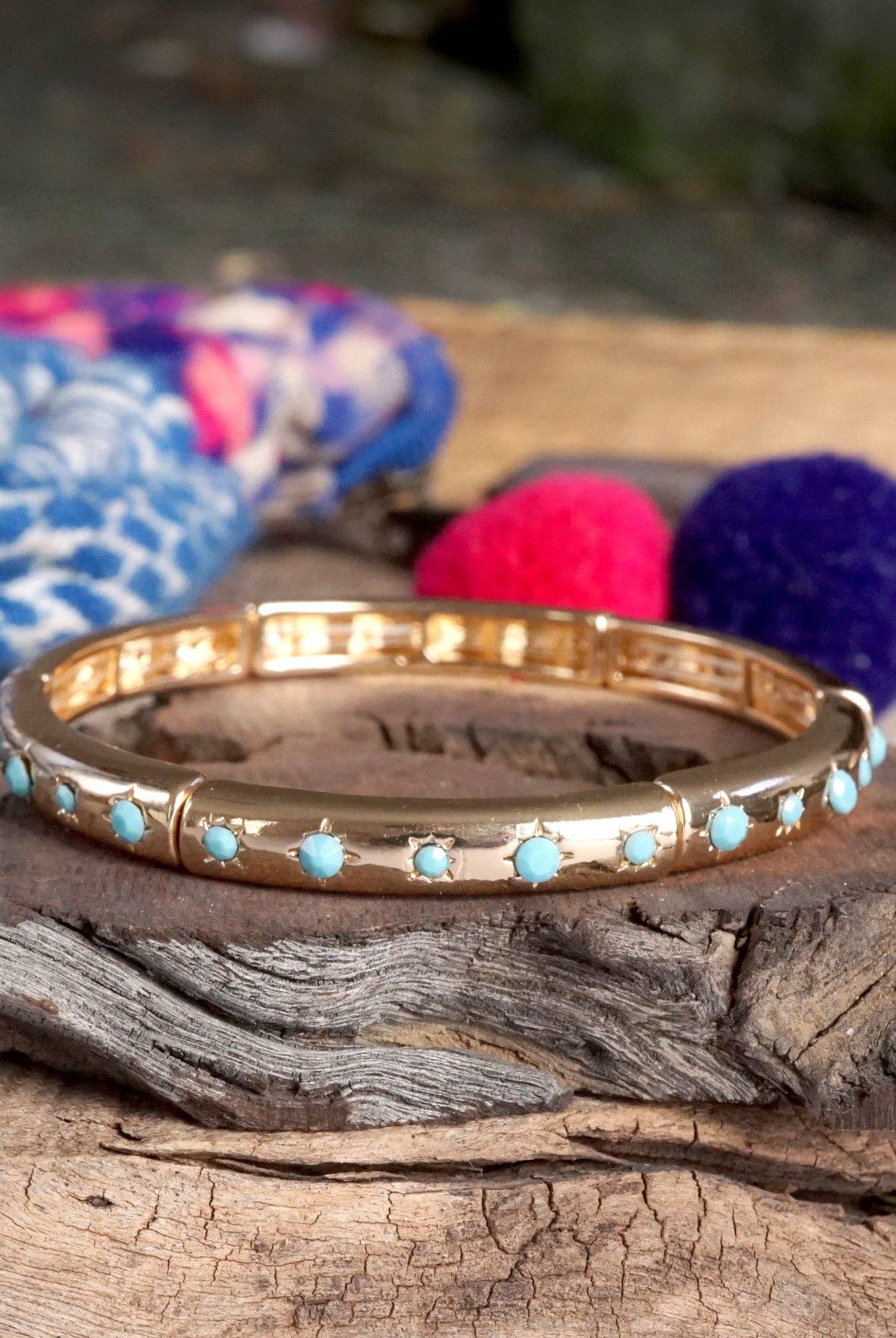 Gold-Tone Eternity Stretch Bangle – Pearls, Turquoise, or Crystals-Bracelets-PennyLine inc-Stuffology - Where Vintage Meets Modern, A Boutique for Real Women in Crosbyton, TX