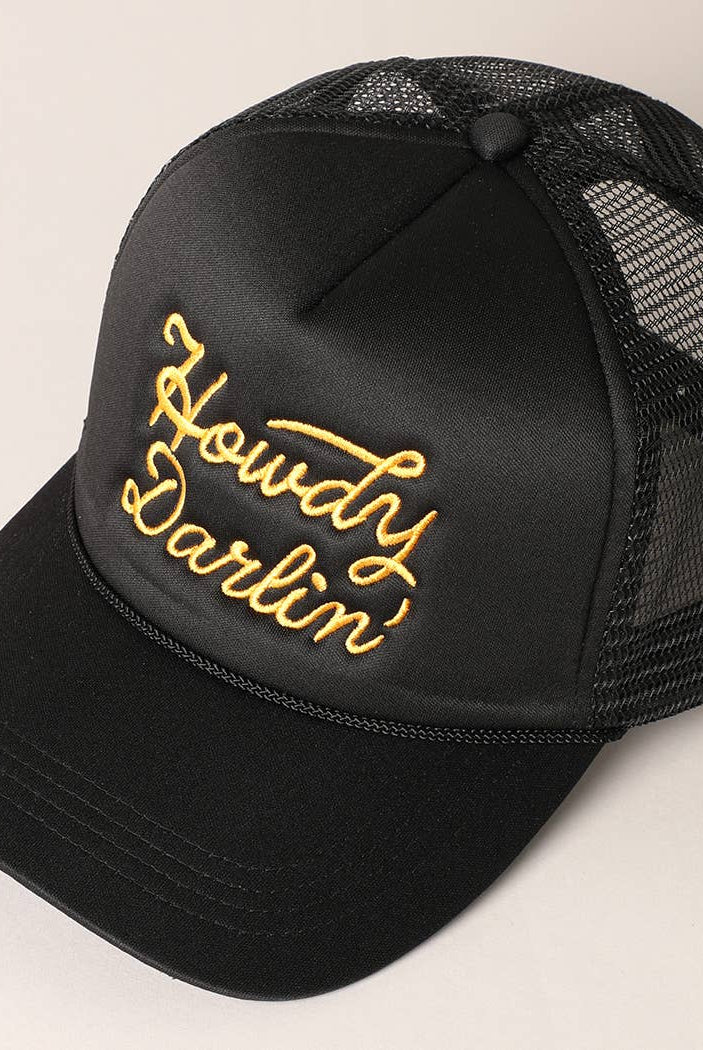 Howdy Darlin' Embroidered Mesh Back Trucker Cap | Stuffology Boutique-Hats-Fashion City-Stuffology - Where Vintage Meets Modern, A Boutique for Real Women in Crosbyton, TX