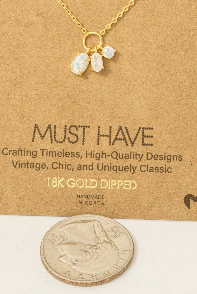 Dainty Opal Crystal Charm Necklace-Necklaces-The Looks by Fame Accessories-Stuffology - Where Vintage Meets Modern, A Boutique for Real Women in Crosbyton, TX