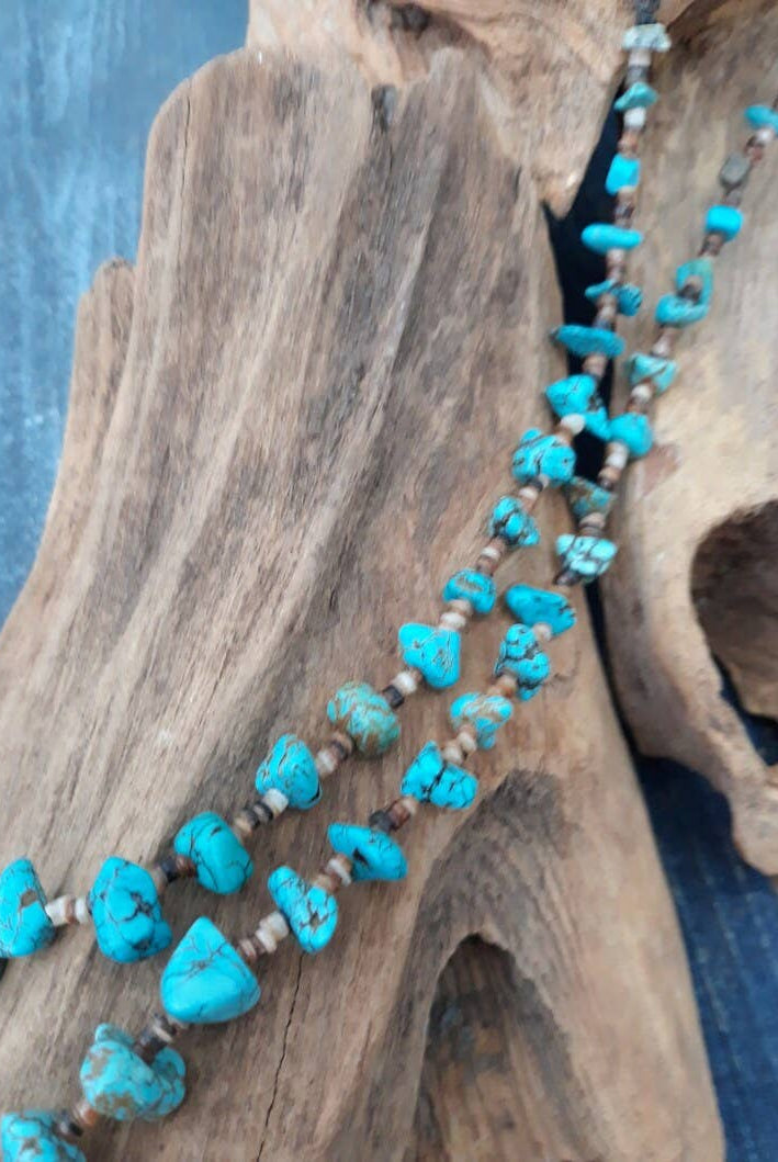 Handmade Turquoise Nugget Necklace with Seashell Heishi-Horse Spirit Studio-Stuffology - Where Vintage Meets Modern, A Boutique for Real Women in Crosbyton, TX