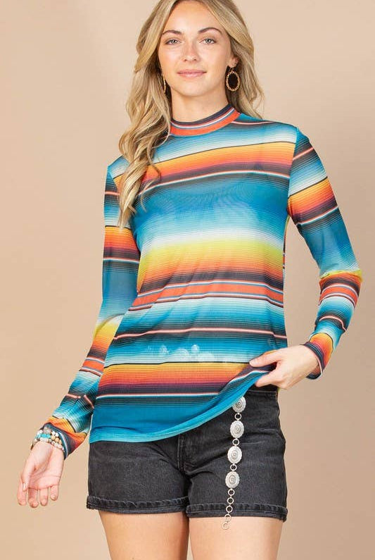 SERAPE PRINT SEMI SHEER MESH TOP-MESH TOP-Avery-Stuffology - Where Vintage Meets Modern, A Boutique for Real Women in Crosbyton, TX