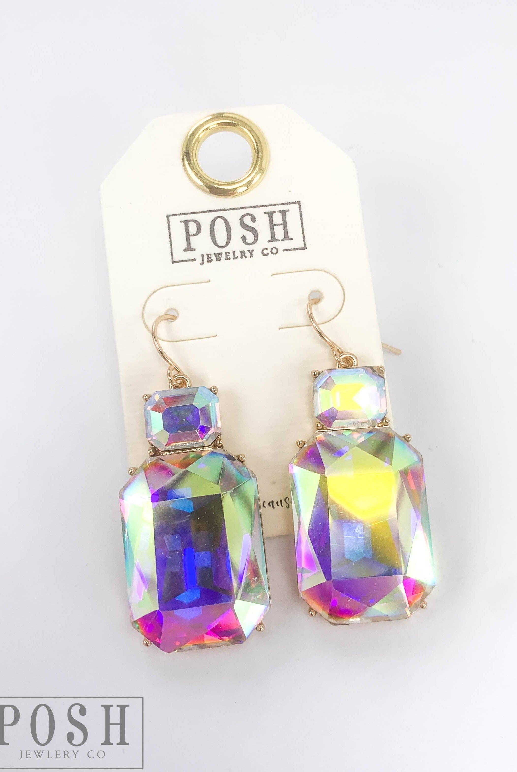 Rectangle gold rhinestone earrings | Stuffology Boutique-Earrings-Pink Panache Brands-Stuffology - Where Vintage Meets Modern, A Boutique for Real Women in Crosbyton, TX