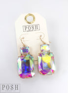 Rectangle gold rhinestone earrings | Stuffology Boutique-Earrings-Pink Panache Brands-Stuffology - Where Vintage Meets Modern, A Boutique for Real Women in Crosbyton, TX