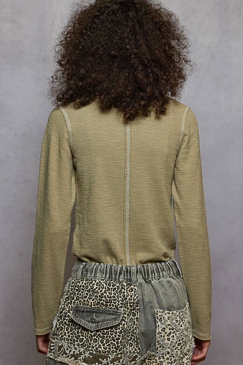 POL Clothing - Long Sleeve Knit Top with Stud Details-Pol Clothing-Stuffology - Where Vintage Meets Modern, A Boutique for Real Women in Crosbyton, TX