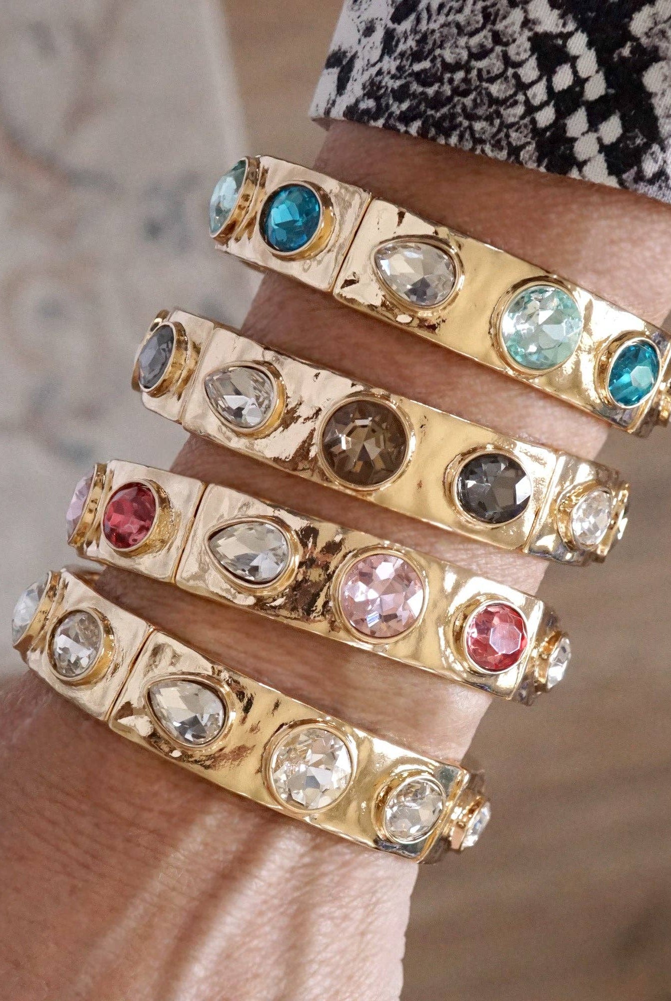Sparkly Crystal Stretch Bangles – Gold Tone with Color Options-Bracelets-PennyLine inc-Stuffology - Where Vintage Meets Modern, A Boutique for Real Women in Crosbyton, TX