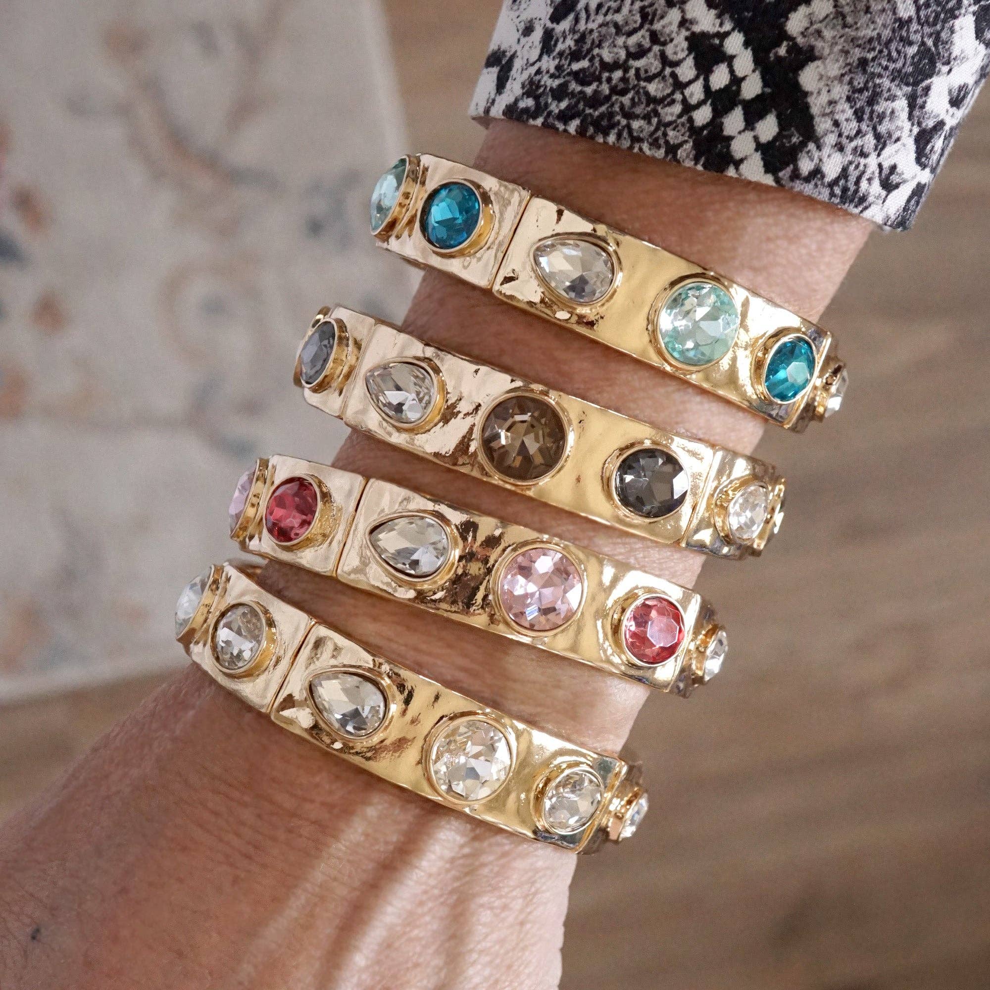 Sparkly Crystal Stretch Bangles – Gold Tone with Color Options-Bracelets-PennyLine inc-Stuffology - Where Vintage Meets Modern, A Boutique for Real Women in Crosbyton, TX