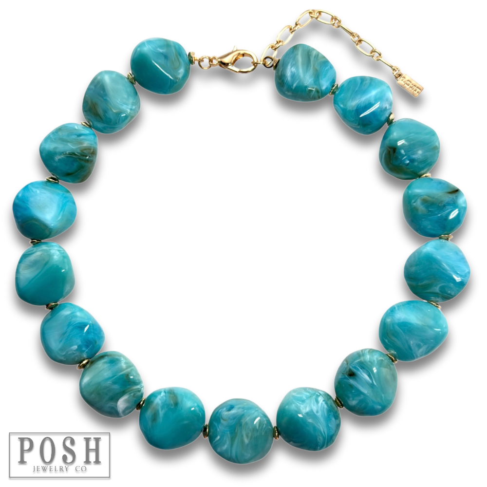 Chunky turquoise color bead necklace-Necklaces-Pink Panache Brands-Stuffology - Where Vintage Meets Modern, A Boutique for Real Women in Crosbyton, TX